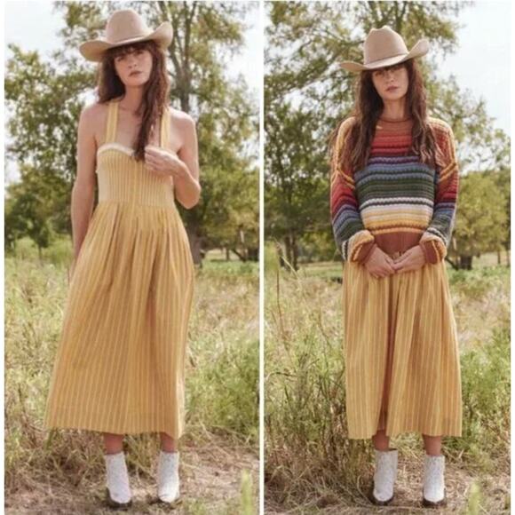 THE GREAT The Laurel Pinstripe Midi Dress Women's Size 2 US Size Medium Sunshine - Picture 10 of 10